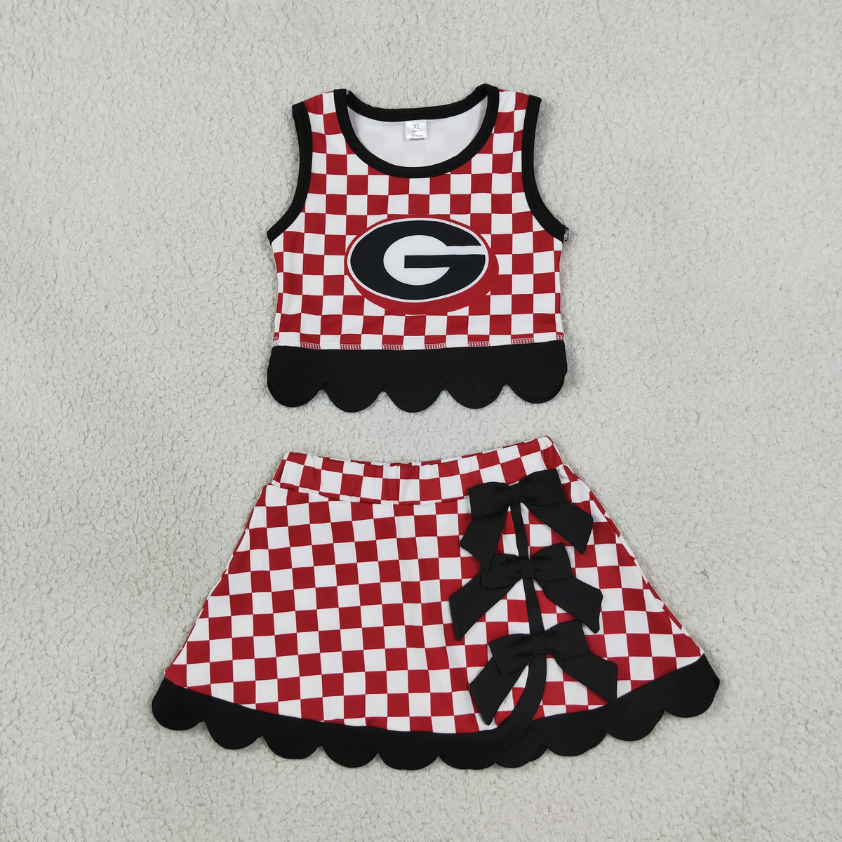 Baby Girls Red Checked Georgia Vest Bows Skirt Short Yoga Active Scallop Clothes Set