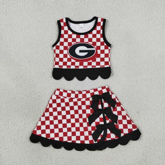Baby Girls Red Checked Georgia Vest Bows Skirt Short Yoga Active Scallop Clothes Set