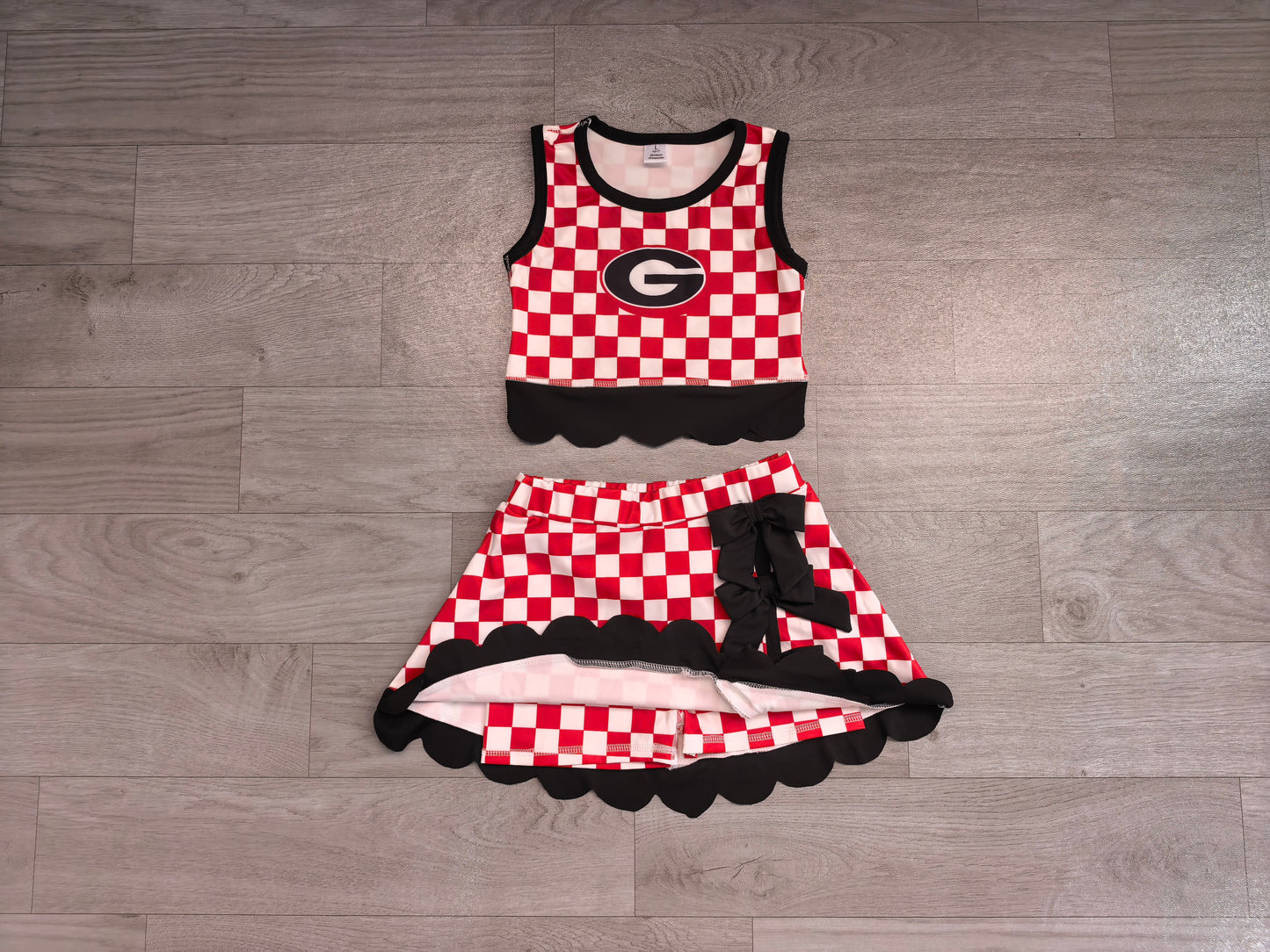 Baby Girls Red Checked Georgia Top Bows Skirt Short Scallop Clothes Set Preorder