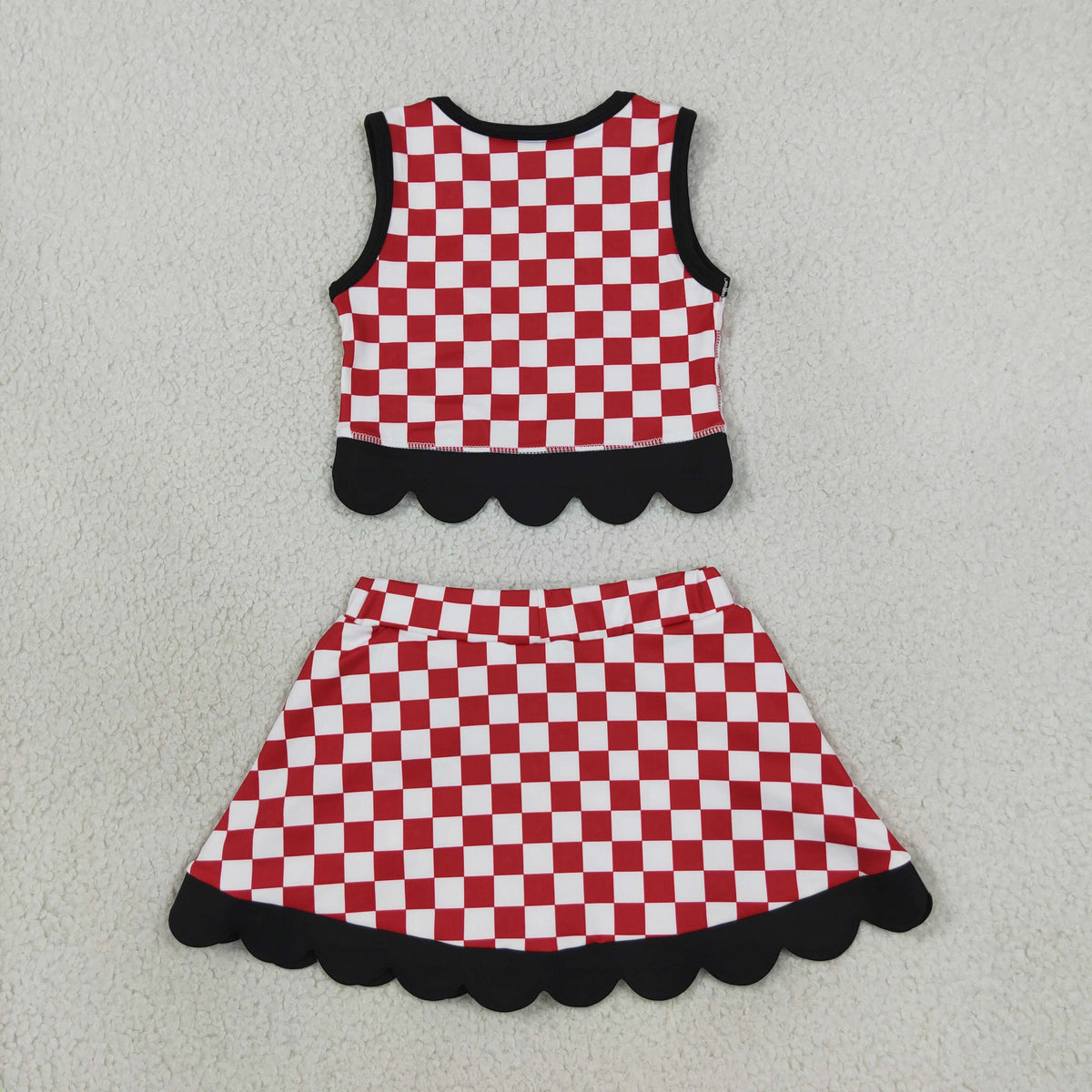 Baby Girls Red Checked Georgia Vest Bows Skirt Short Yoga Active Scallop Clothes Set