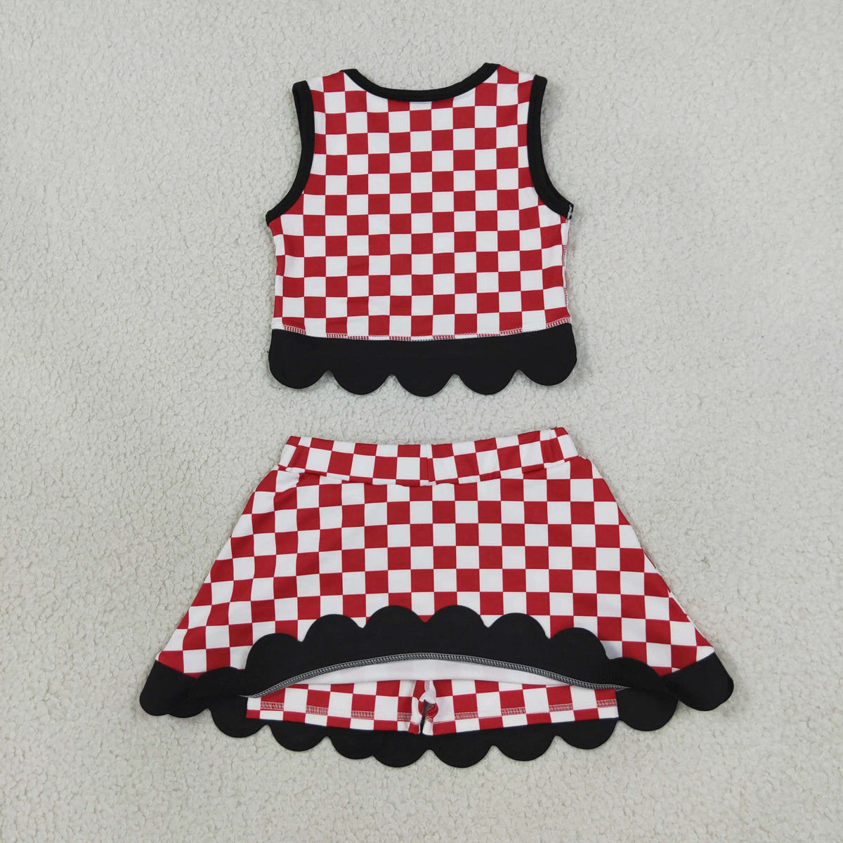 Baby Girls Red Checked Georgia Vest Bows Skirt Short Yoga Active Scallop Clothes Set