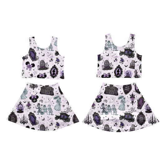 Preorder moq 5 Baby Girls Cartoon Ghosts Vest Skirt Short Yoga Active Clothes Set