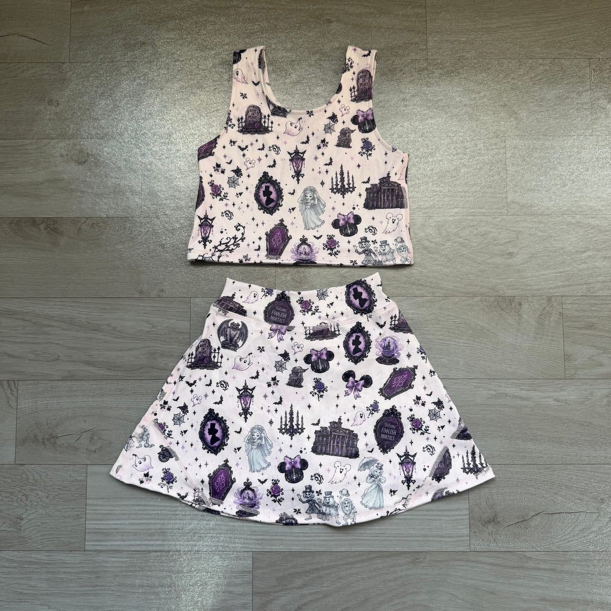 Baby Girls Cartoon Ghosts Vest Skirt Short Yoga Active Clothes Set Preorder