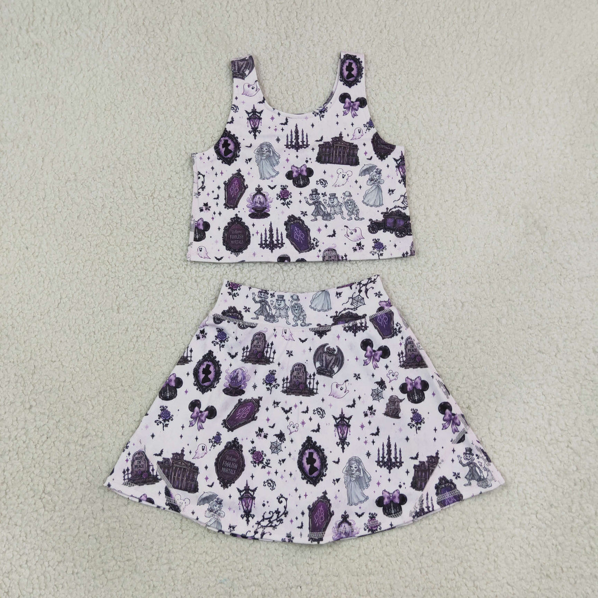 Baby Girls Cartoon Mouse Ghosts Vest Skirt Short Yoga Active Clothes Set