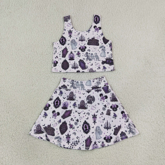 Baby Girls Cartoon Mouse Ghosts Vest Skirt Short Yoga Active Clothes Set
