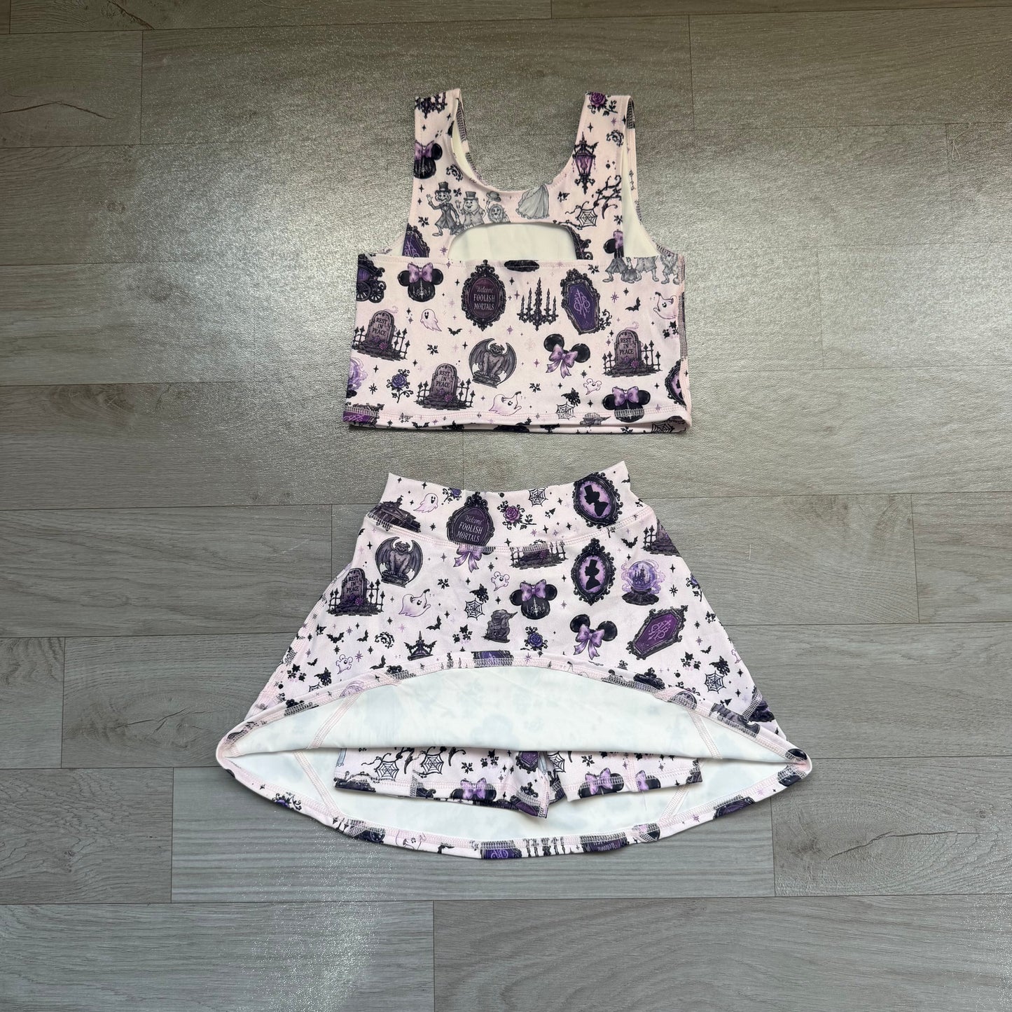 Baby Girls Cartoon Ghosts Vest Skirt Short Yoga Active Clothes Set Preorder
