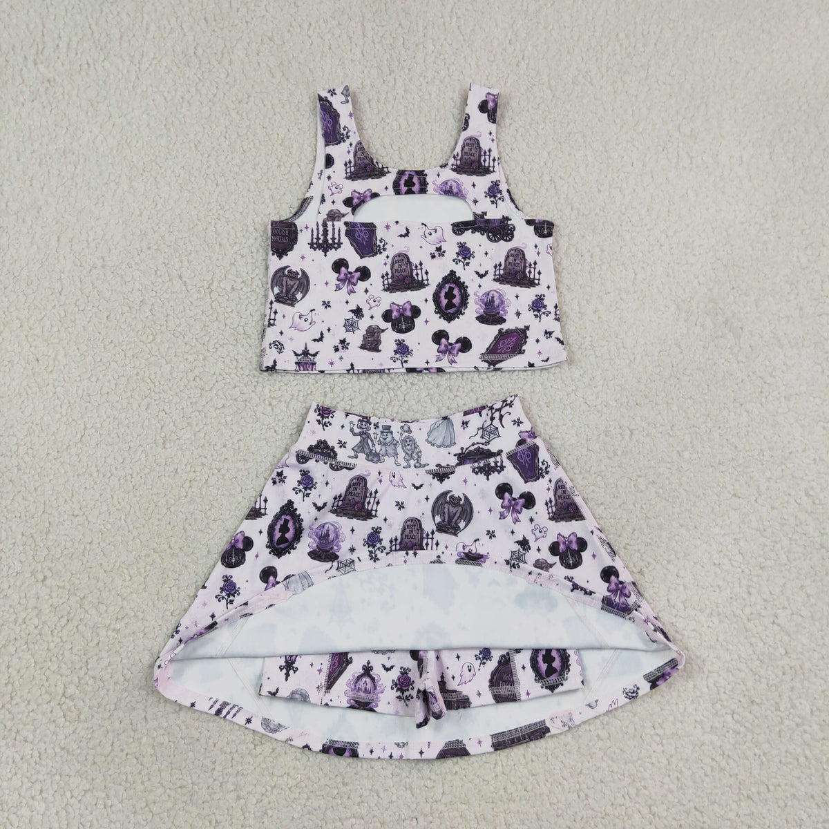 Baby Girls Cartoon Mouse Ghosts Vest Skirt Short Yoga Active Clothes Set