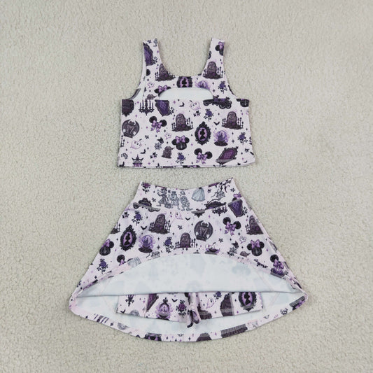 Baby Girls Cartoon Mouse Ghosts Vest Skirt Short Yoga Active Clothes Set