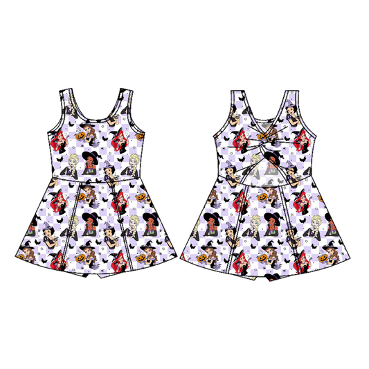 Preorder moq 5 Baby Girls Cartoon Princesses Bats Yoga Active Shorts Knee Length Dress