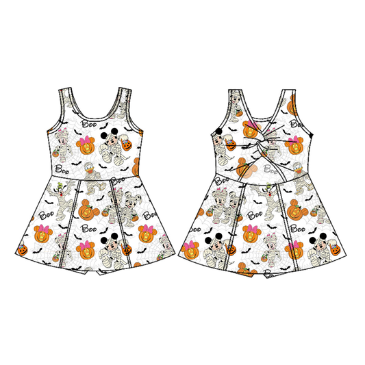 Preorder moq 5 Baby Girls Cartoon Ghost Pumpkins Yoga Active Shorts Knee Length Dress