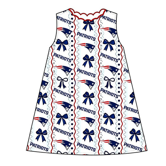 Baby Girls Bows Patriots Stripe Team Scallop Knee Length Dress Preorder