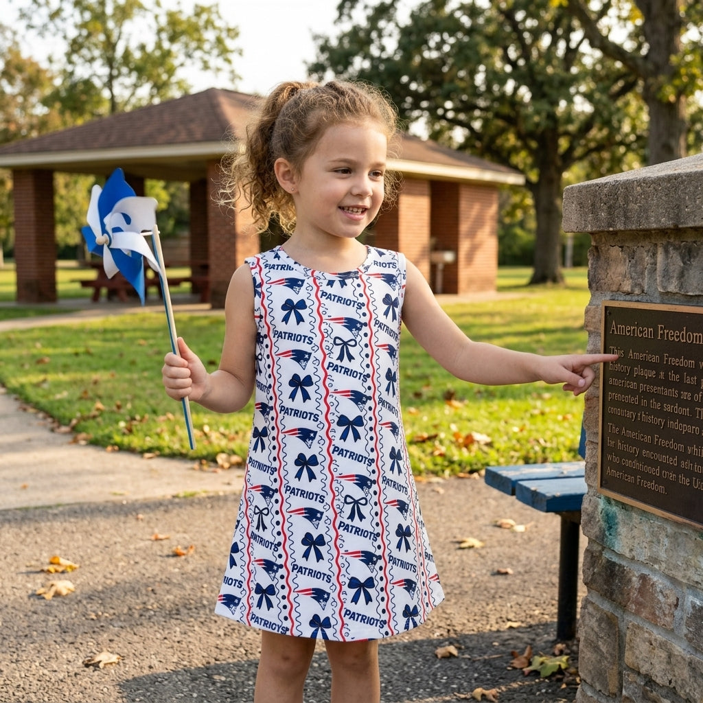 Baby Girls Sleeveless Bows Patriots Stripe Team Knee Length Dress