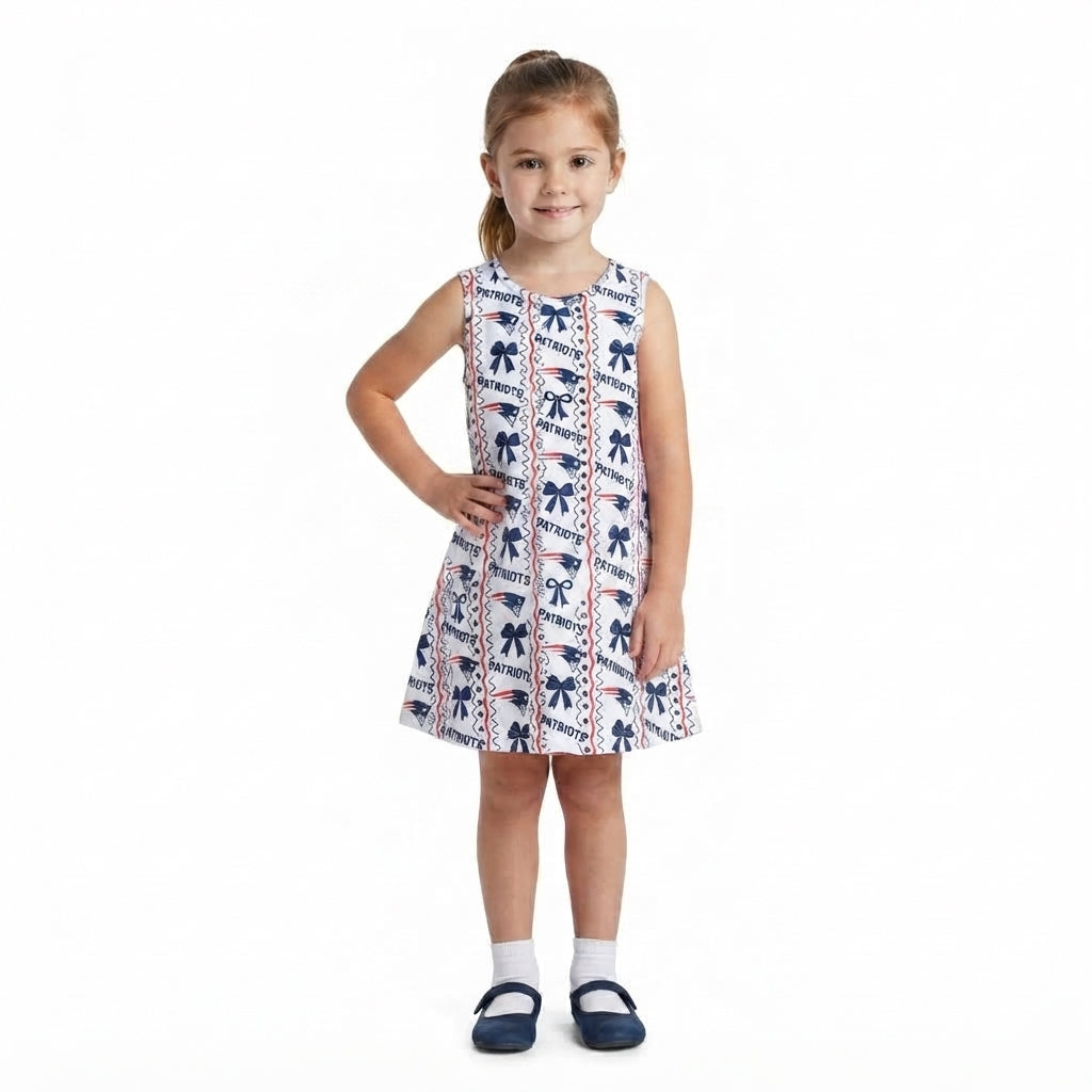 Baby Girls Sleeveless Bows Patriots Stripe Team Knee Length Dress