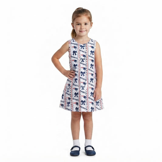 Baby Girls Sleeveless Bows Patriots Stripe Team Knee Length Dress