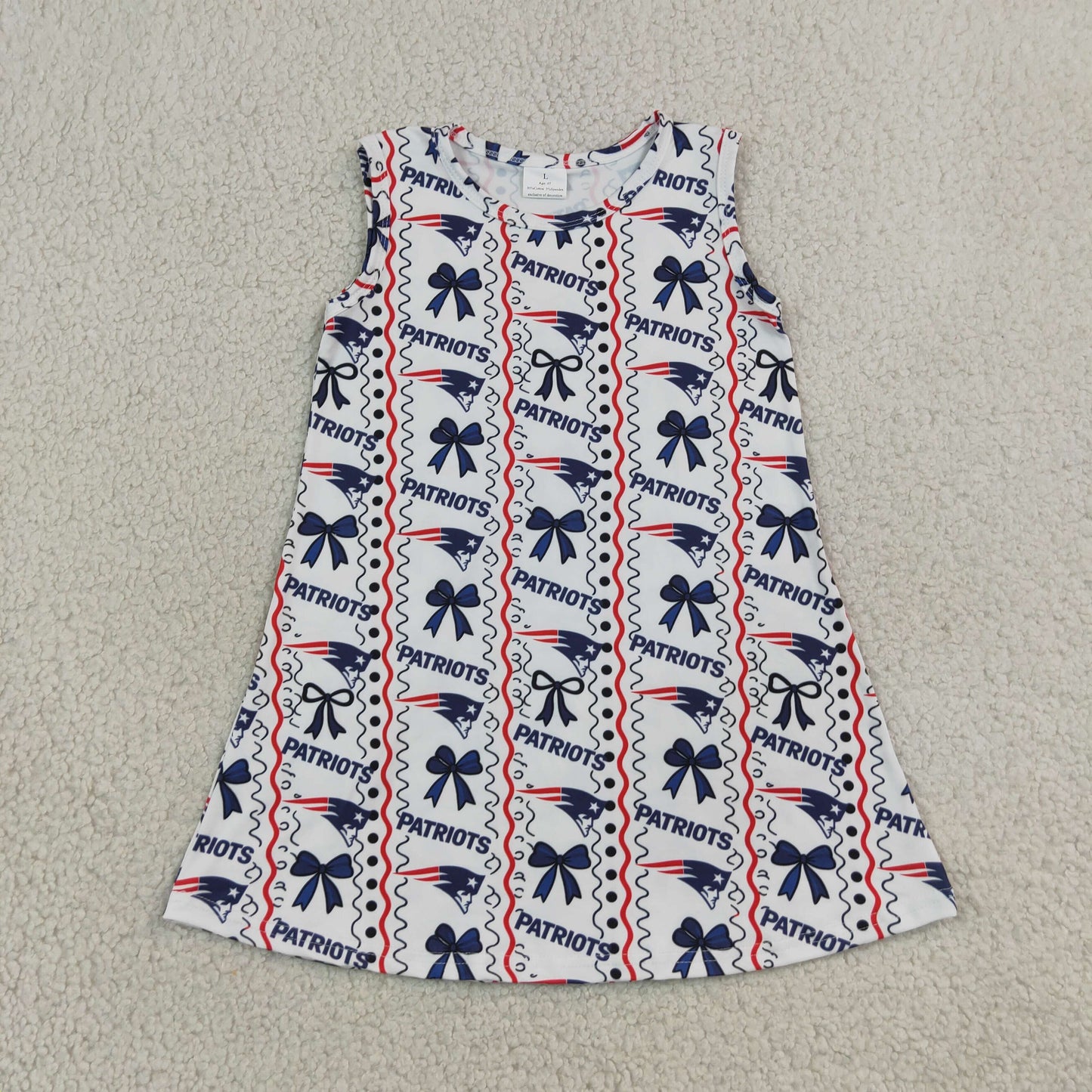 Baby Girls Sleeveless Bows Patriots Stripe Team Knee Length Dress