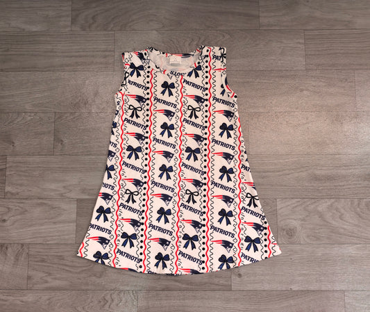 Baby Girls Bows Patriots Stripe Team Scallop Knee Length Dress Preorder