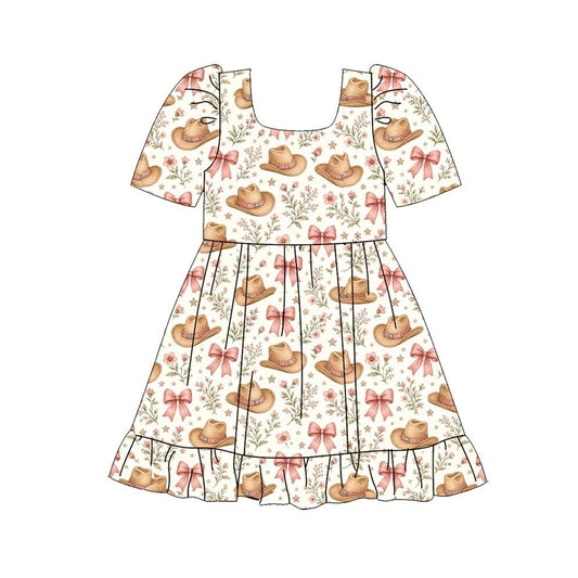 Preorder moq 5 Baby Girls Hats Flowers Western Ruffle Knee Length Dress