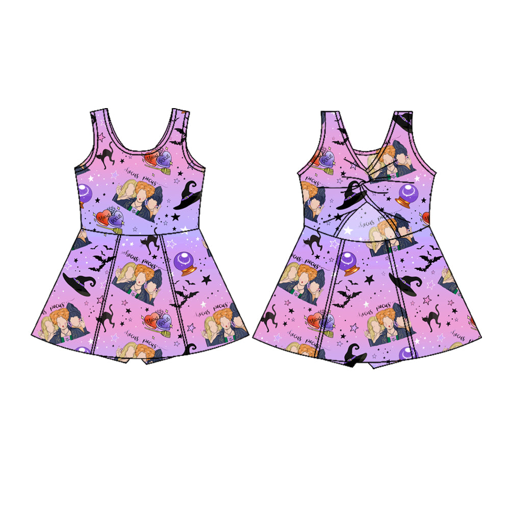 Preorder moq 5 Baby Girls Cartoon Magic Bats Halloweens Yoga Active Short Knee Length Dress