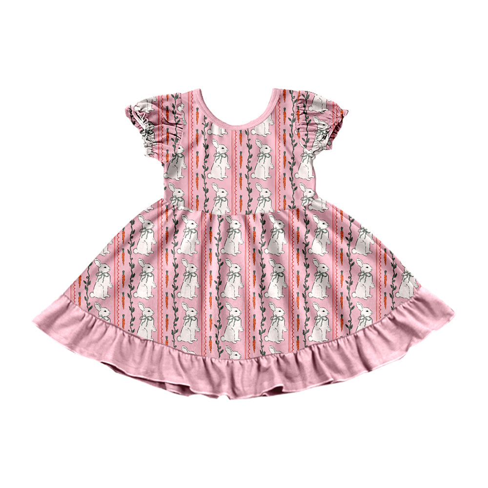 Preorder moq 5 Baby Girls Rabbits Carrots Stripe Eater Ruffle Knee Length Dress