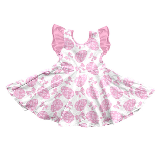 Preorder moq 5 Baby Girls Flutter Sleeve Pink Bows Eggs Easter Knee Length Dress