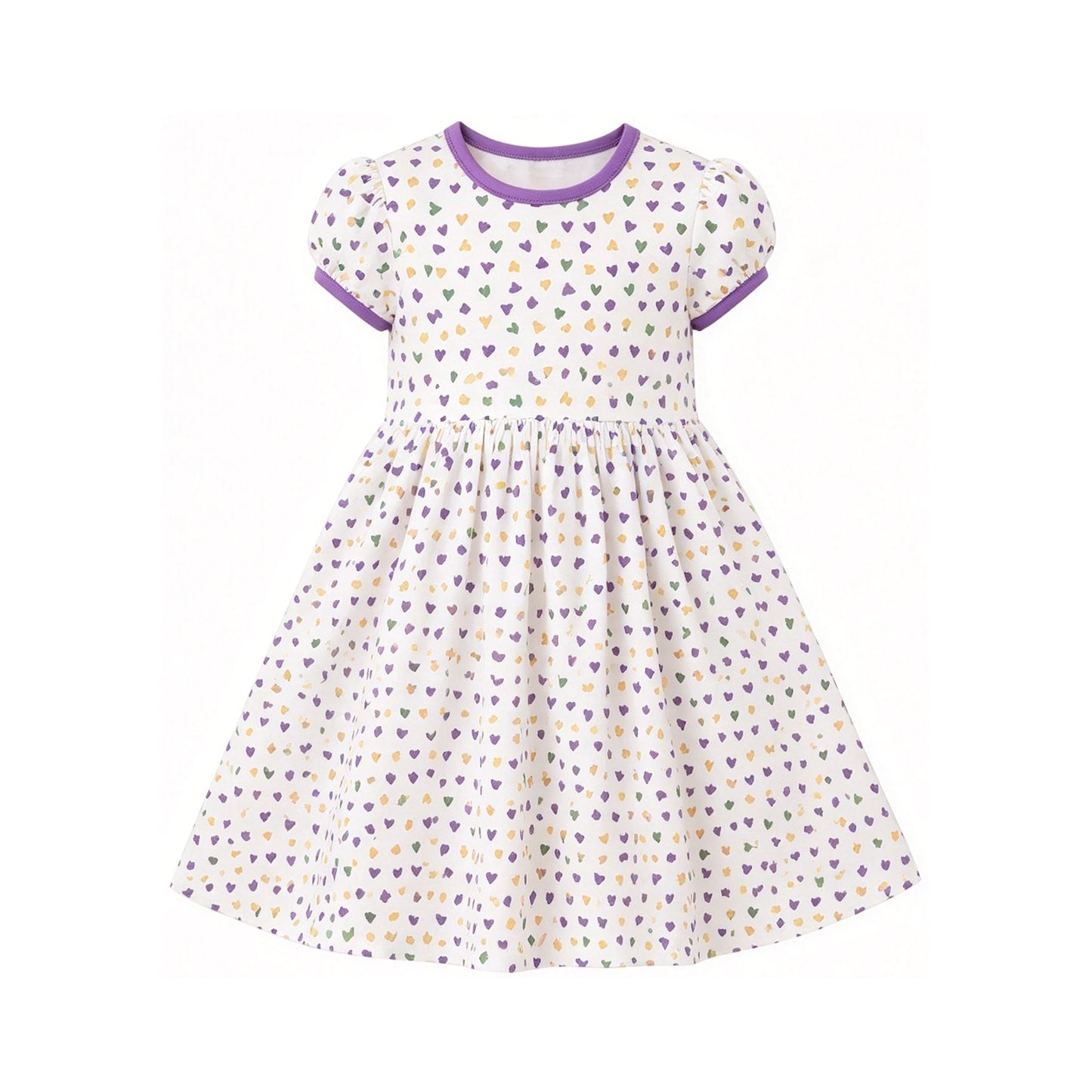 Preorder moq 5 Baby Girls Mardigras Hearts Short Sleeve Knee Length Dress