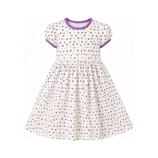 Preorder moq 5 Baby Girls Mardigras Hearts Short Sleeve Knee Length Dress