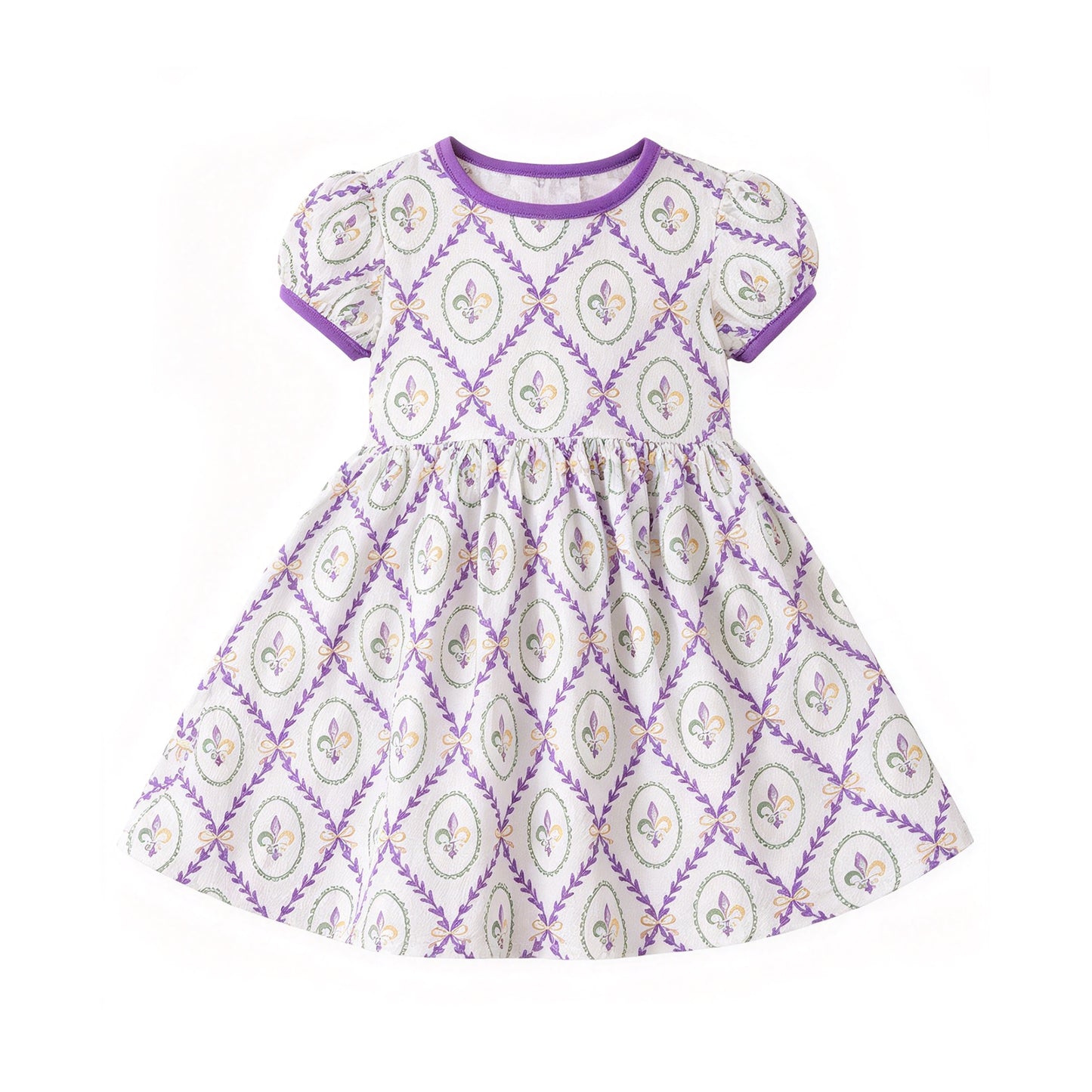 Preorder moq 5 Baby Girls Mardigras Anchors Checked Short Sleeve Knee Length Dress