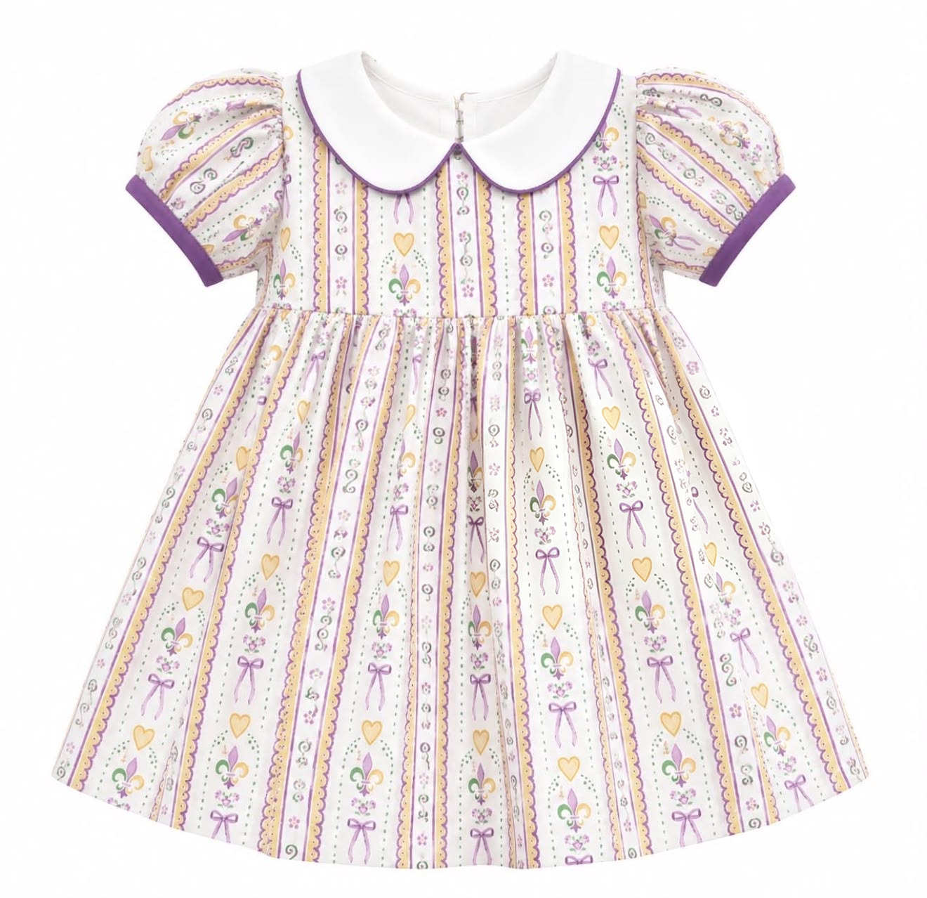 Preorder moq 5 Baby Girls Mardigras Collar Heart Anchors Short Sleeve Knee Length Dress