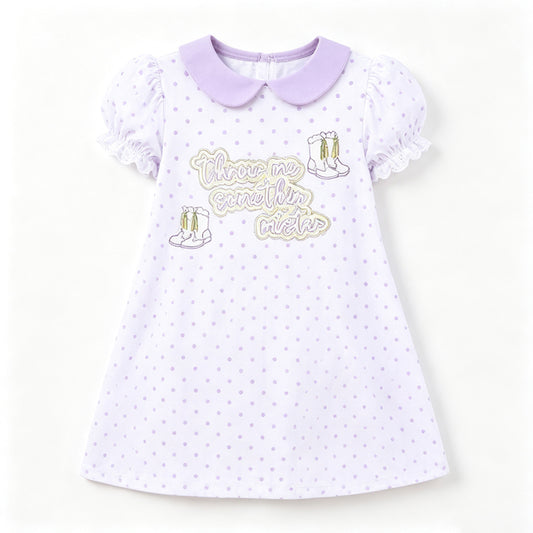 Preorder moq 5 Baby Girls Mardigras Collar Polka Dots Boots Short Sleeve Knee Length Dress