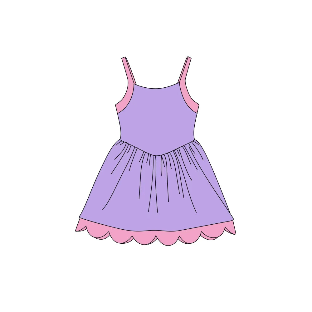 Baby Girls Purple Pink Strap Yoga Active Scallop Knee Length Dress