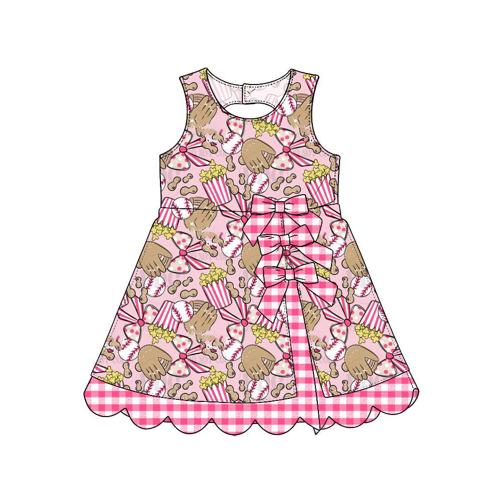 Baby Girls Sleeveless Bows Baseballs Team Yoga Active Short Scallop Dress Preorder