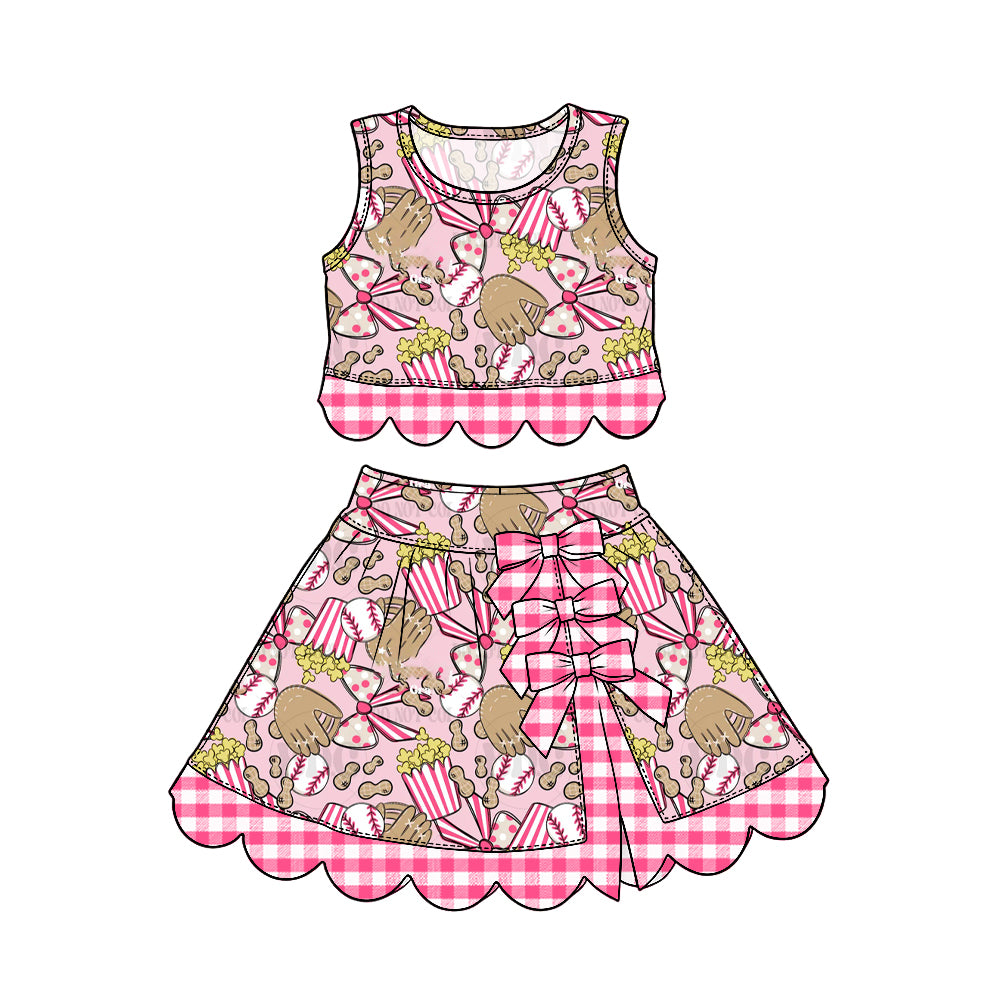 Baby Girls Bows Baseballs Vest Skirt Short Team Yoga Active Scallop Clothes Set Preorder