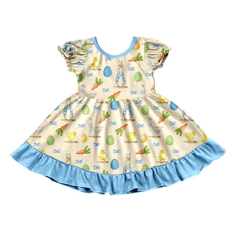 Baby Girls Rabbits Carrots Easter Ruffle Knee Length Dress Preorder