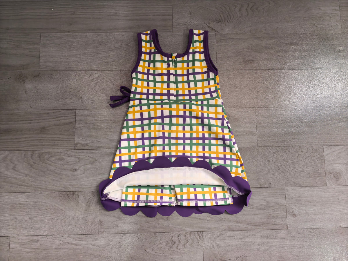 Baby Girls Mardigras Checked Bows Yoga Active Short Knee Length Dress Preorder
