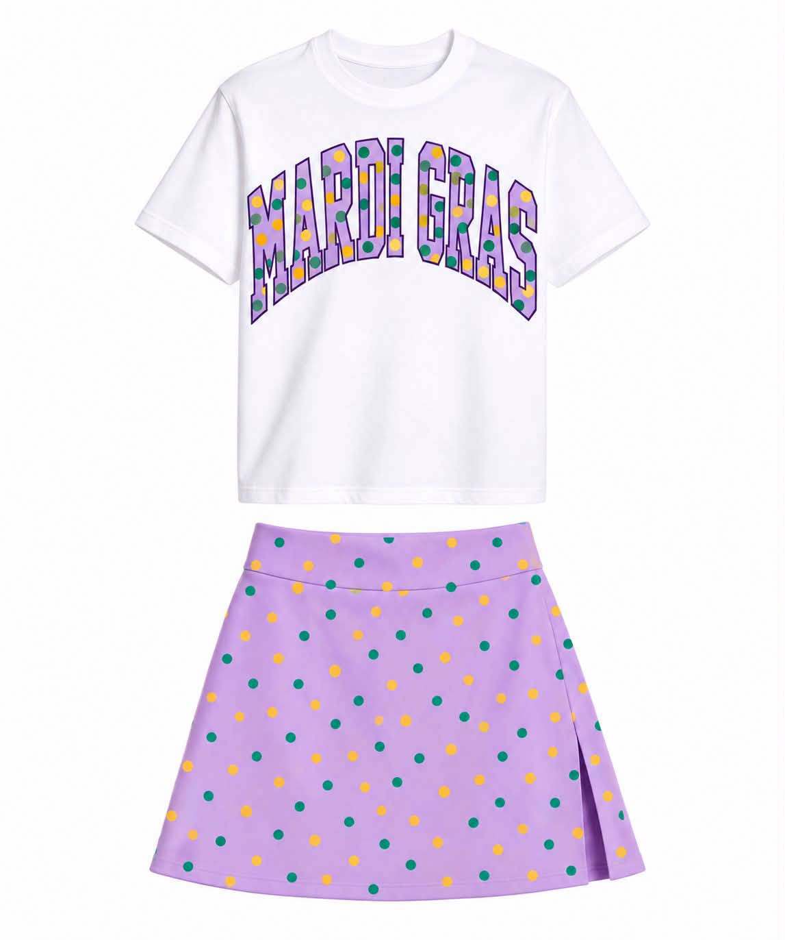 Preorder moq 5 Baby Girls Polka Dots Mardigras Shirts Yoga Active Skirt Short Clothes Set