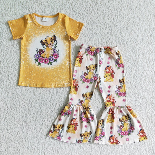 Baby Girls Flowers Lion Top Bell Pants Clothes Sets