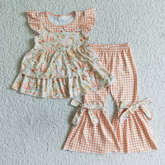 USA Shop Baby Girls Fall Pumpkin Flowers Bow Bell Pants Clothes Sets