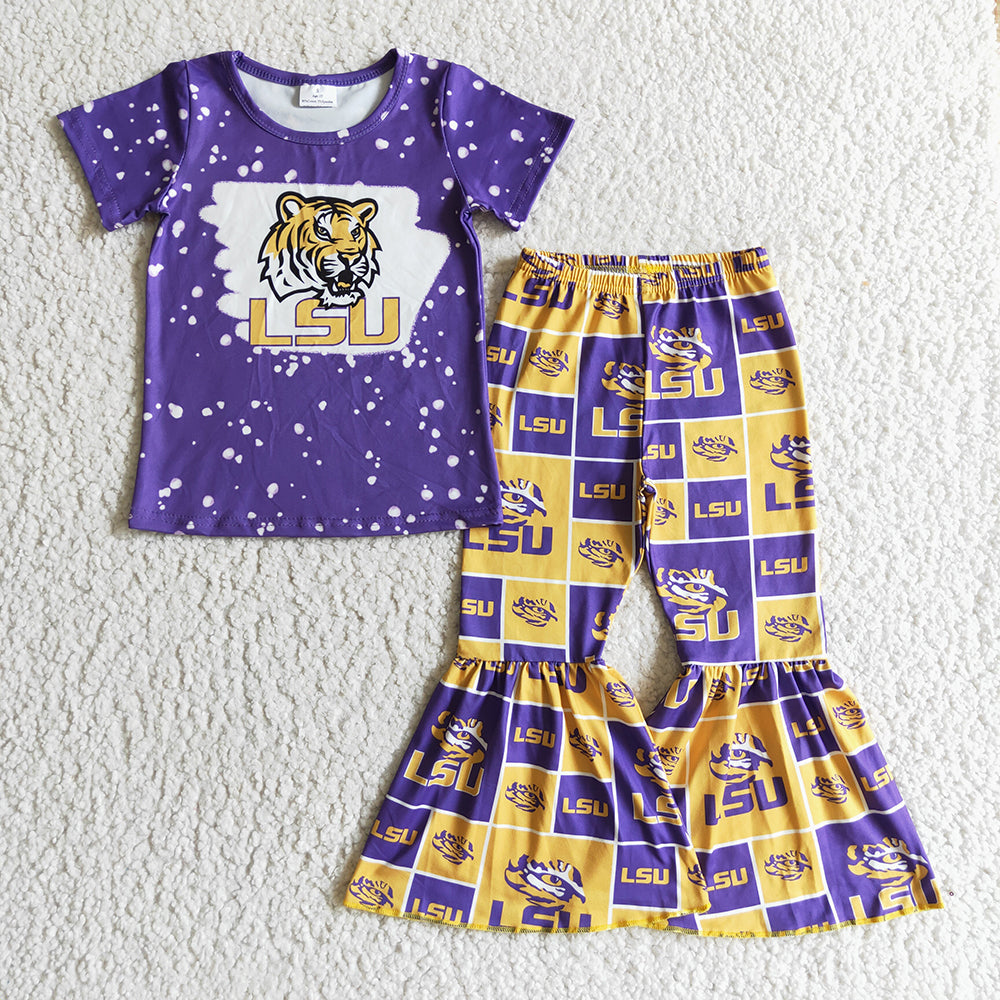 Sibling Baby Girls Football Team Bell Pants Clothes Sets