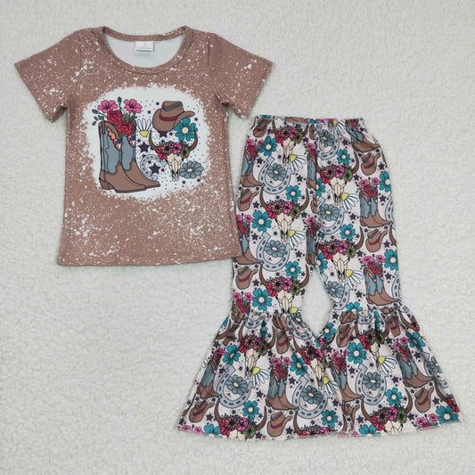 USA Shop Baby Girls Western Flower Bell Pants Clothes Sets