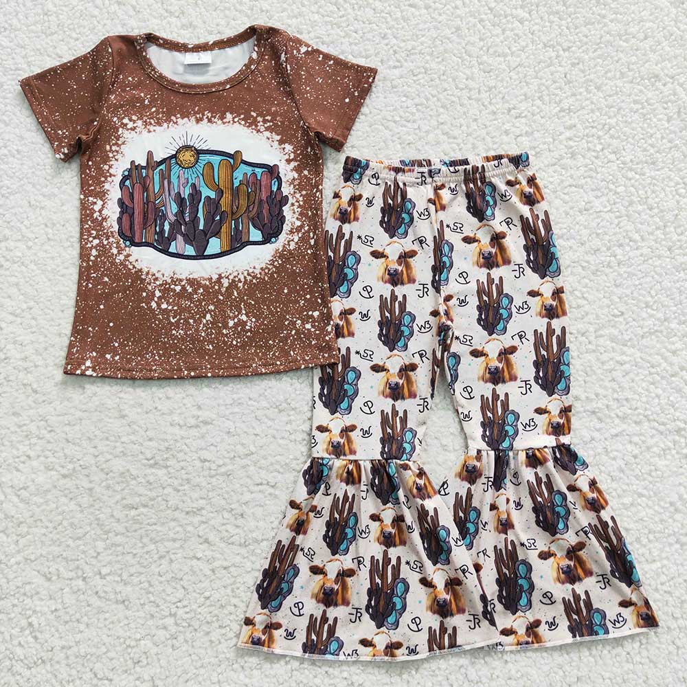 Sibling Baby Girls Western Shirts Bell Bottom Pants Outfits Sets