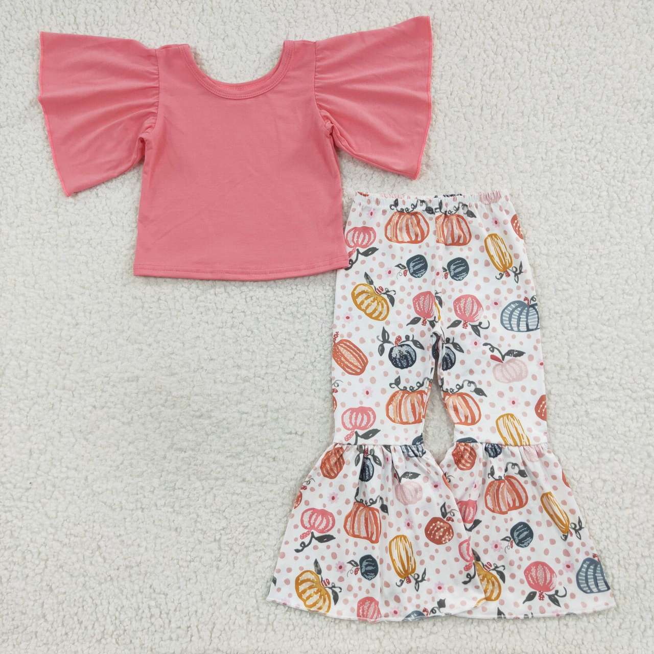 Sibling Baby Girls Bows Flowers Pumpkins Tunic Leggings Bell Bottom Pant Fall Clothes Set