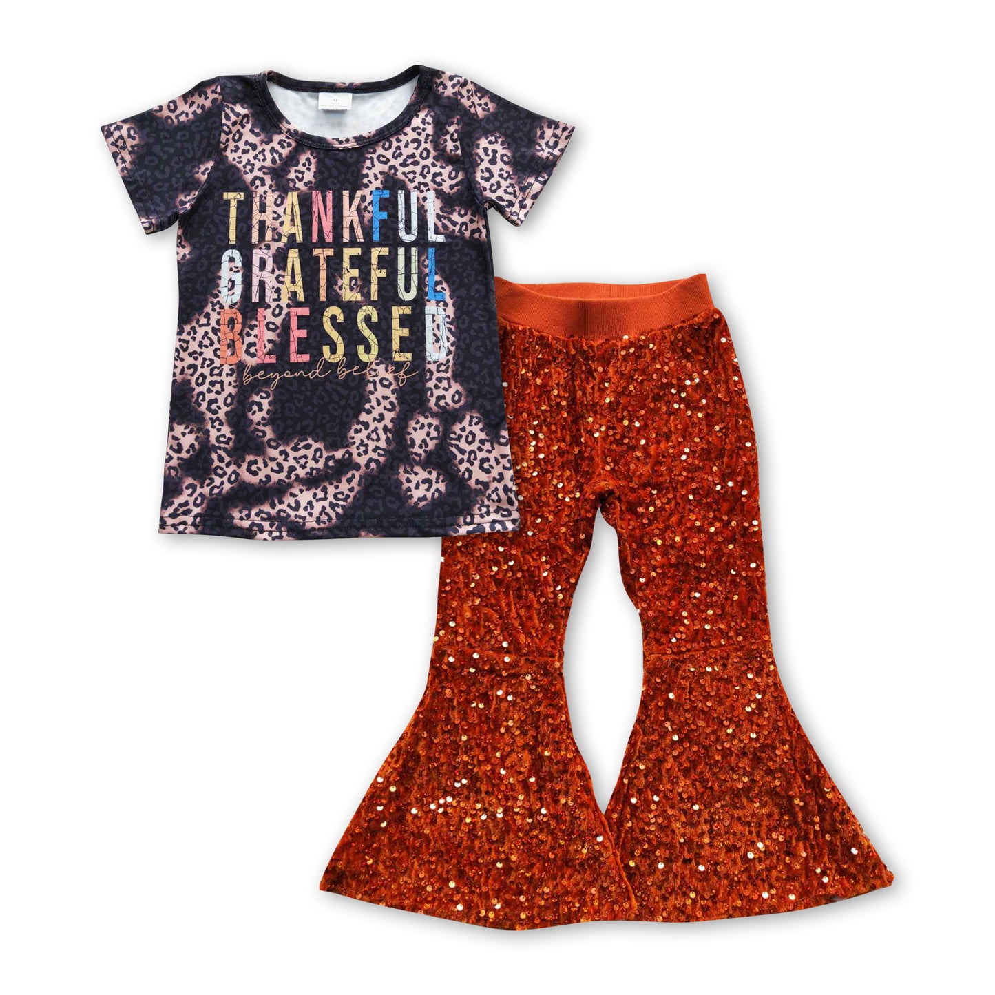 Baby Girl Thankful Dark Orange Sequin Pants Clothes Sets