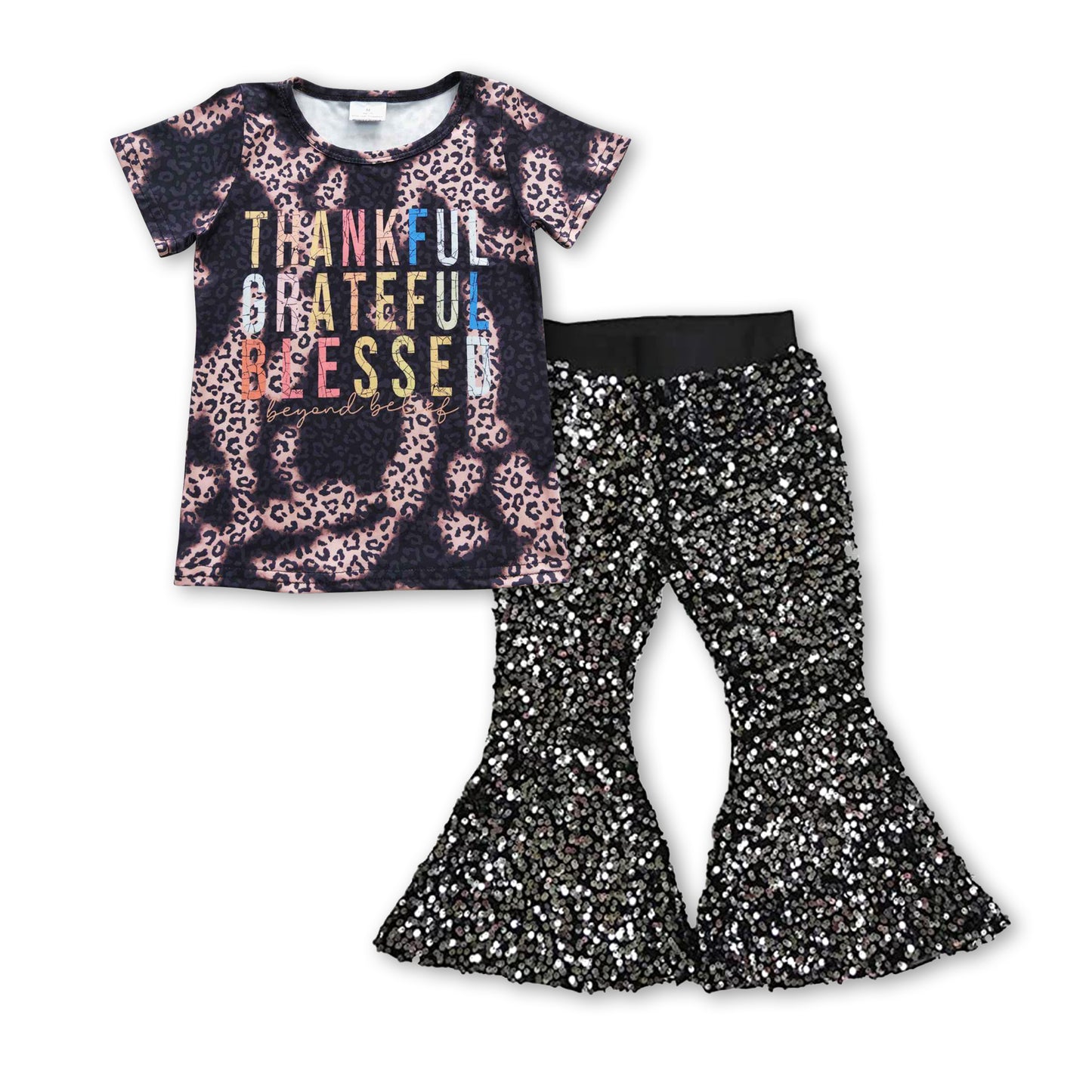 Baby Girl Thankful Black Sequin Pants Clothes Sets