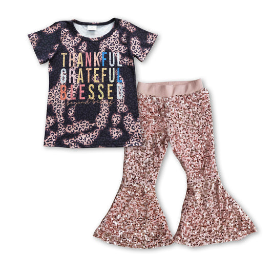 Baby Girl Thankful Pink Sequin Pants clothes sets