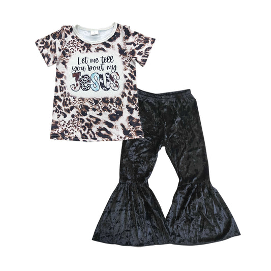 Baby Girl Jesus Shirt Black Velvet Pants clothes sets