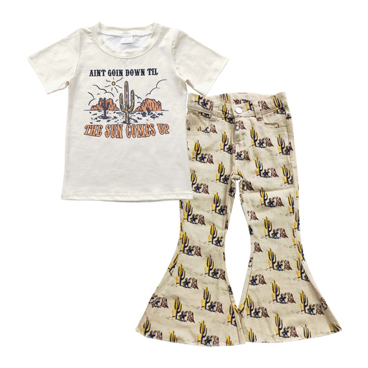 Baby Girls Cactus Shirt Redeo Denim Pants Clothes Sets