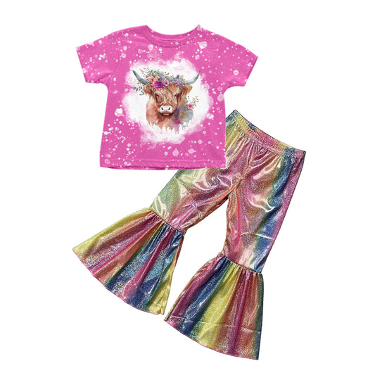 Baby Girls Cow Shirt Colorful Spandex Bell Pants Clothes Sets preorder