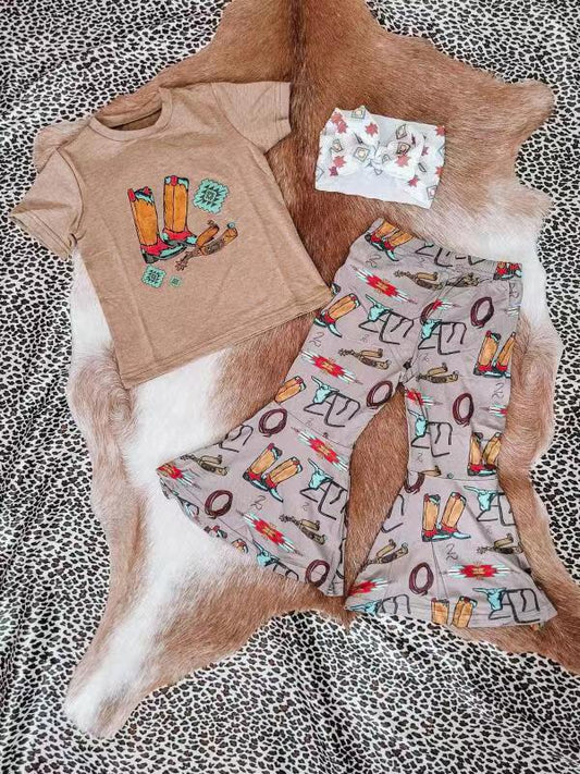 Baby Girls Western Boots Tee Bell Pants Clothes Sets preorder