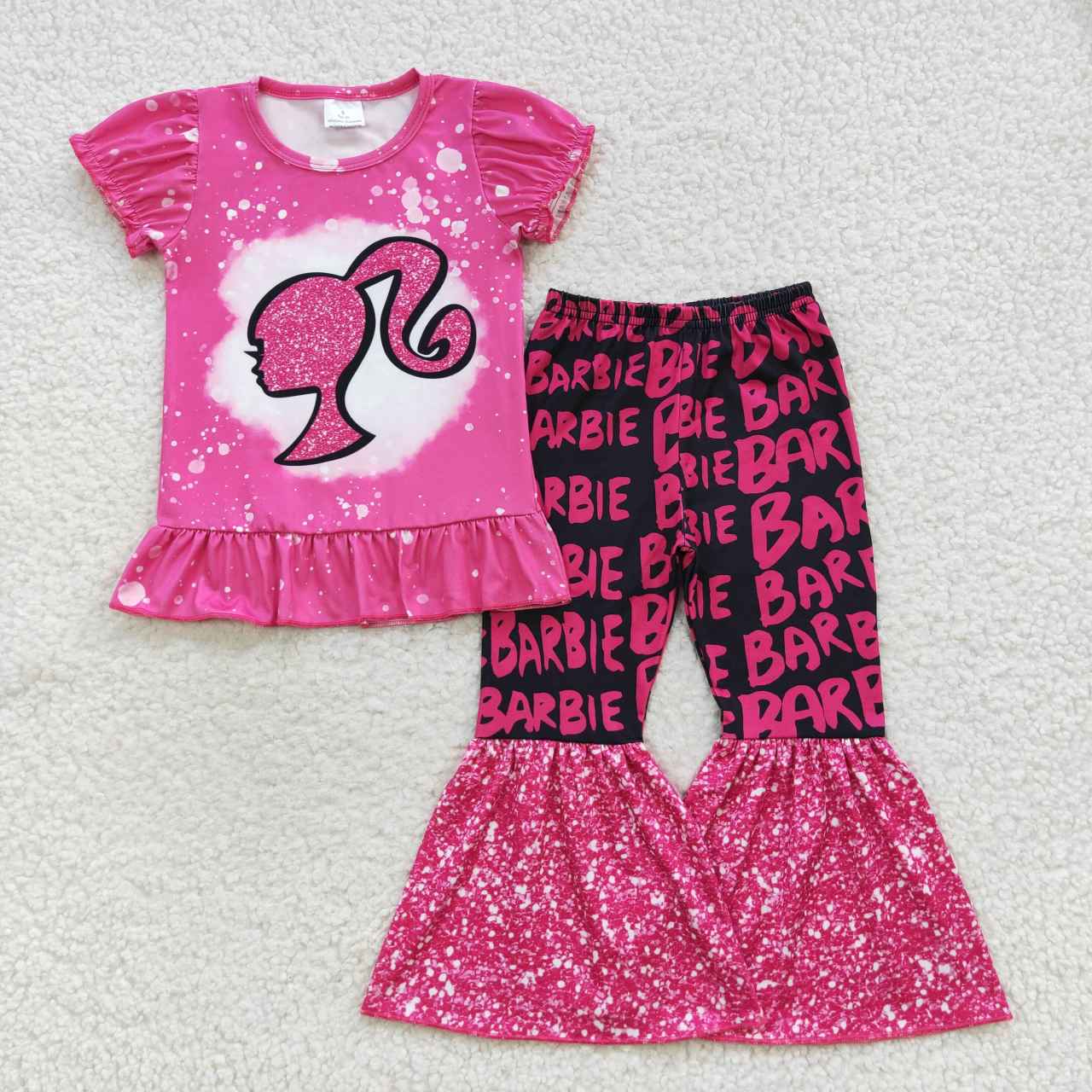 Sibling Baby Girls Doll Short Sleeve Shirts Bell-Bottom Pants Clothes Sets