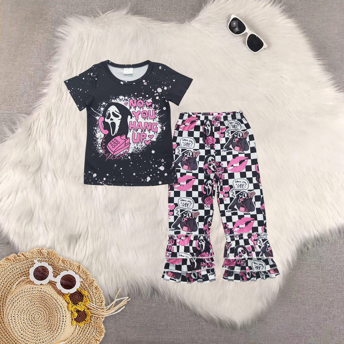 Sibling Baby Girls Halloween Call Shirt Ruffle Pants Clothes Sets Romper